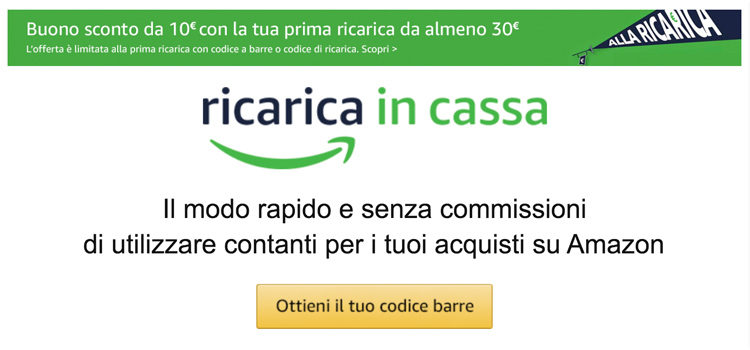 Amazon lancia Ricarica in Cassa: 10 euro di buono con una ricarica da 30 euro