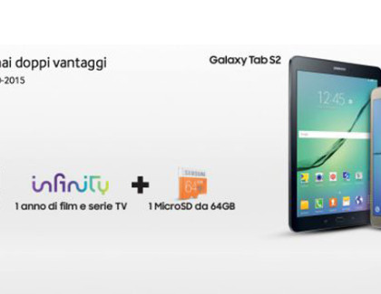 Samsung regala 12 mesi di Infinity e MicroSD da 64GB acquistando un Tab S2