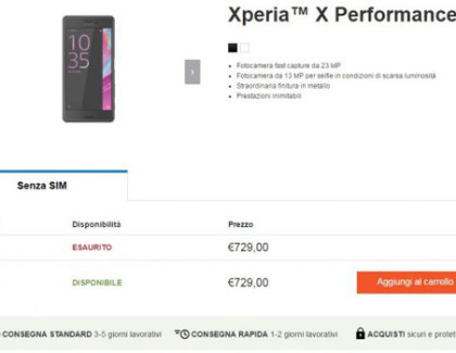 Disponibile il Sony Xperia X Performace a 729€ e Xperia X a 455€