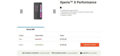 Disponibile il Sony Xperia X Performace a 729€ e Xperia X a 455€