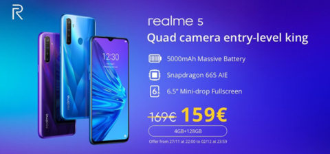 Realme 5 in offerta a 159 euro in Italia